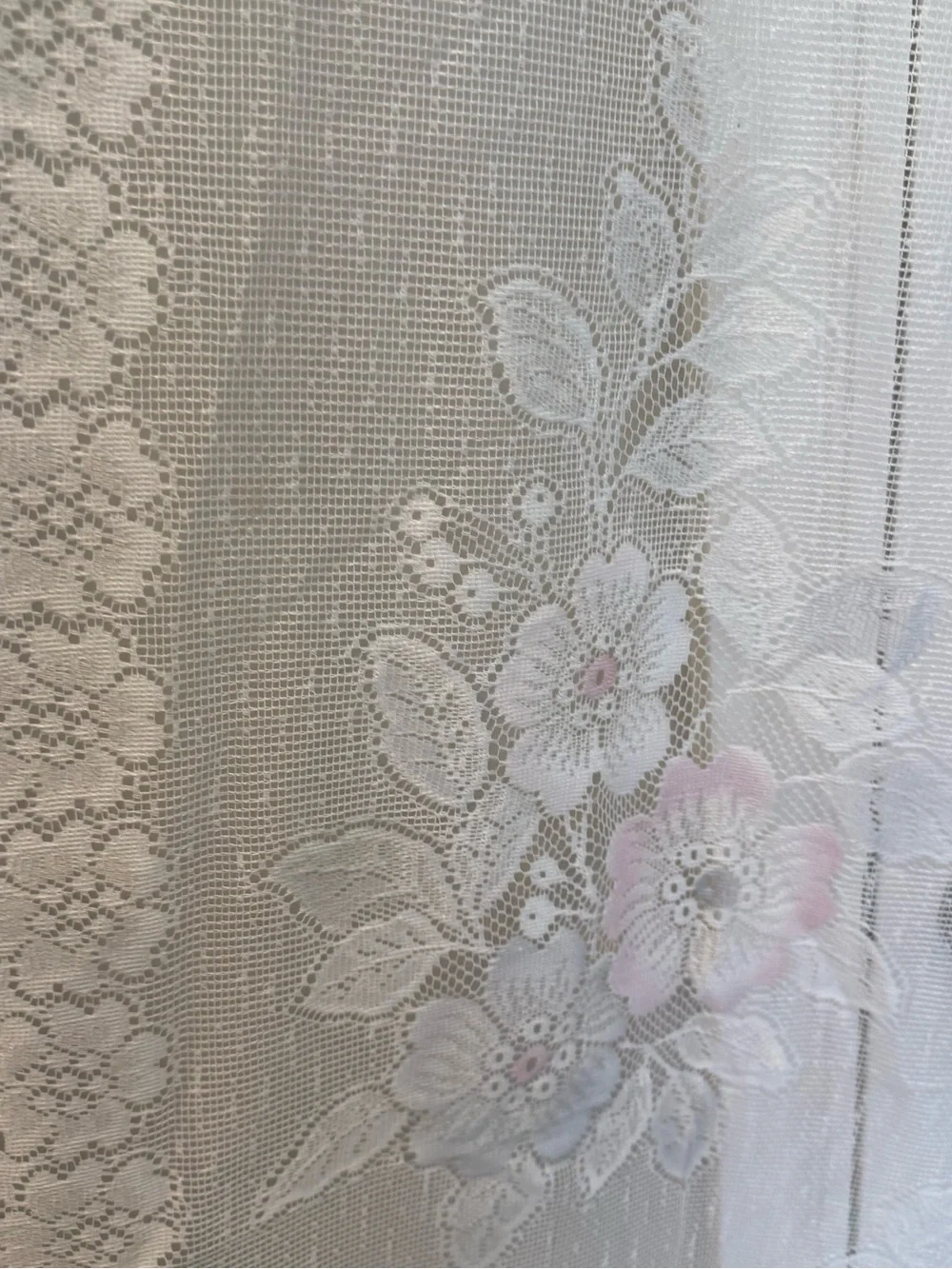 VTG Floral Lace 4 Curtain Panels Pastel Flowers Cottagecore Shabby Chic 60X 84